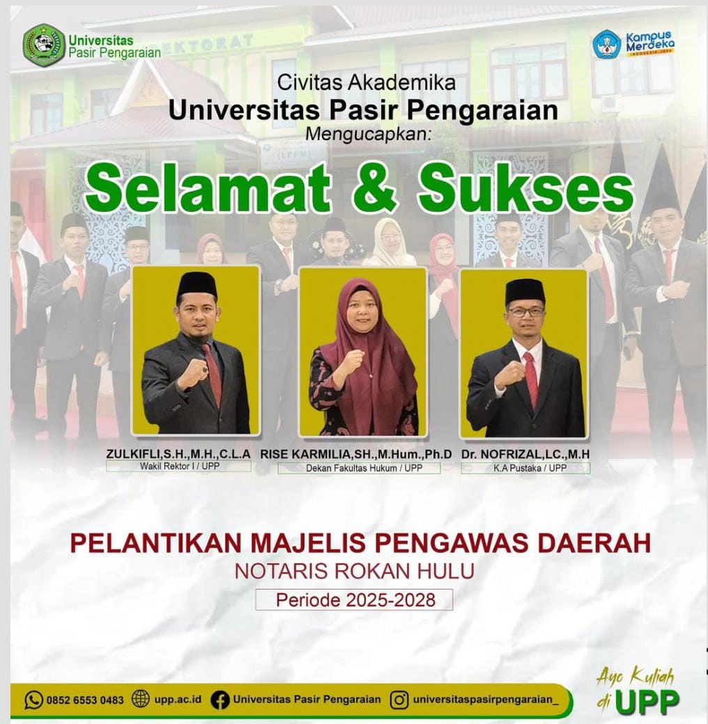 Dosen Fakultas Hukum UPP Dilantik sebagai Majelis Pengawas Daerah Notaris Rokan Hulu Periode 2025–2028